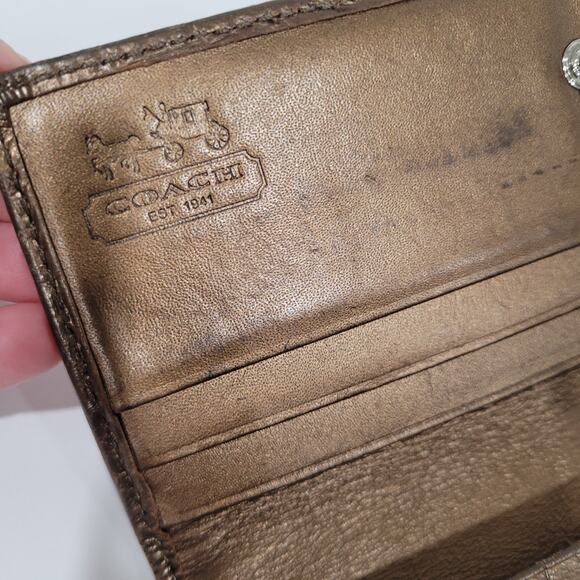 Coach Long Wallet Stripe Croc Envelope Metalic Brown Designer Large Leather - Picture 4 of 10